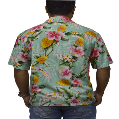 Rayon Hawaiian Shirt Tropical Flower -Green