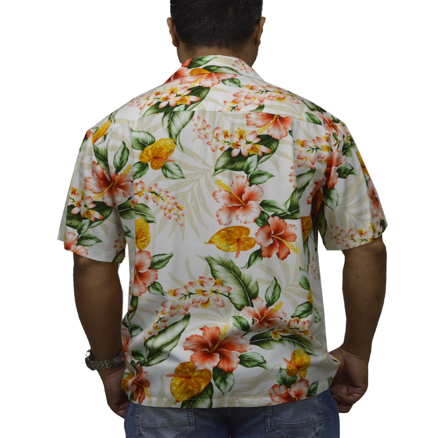 Rayon Hawaiian Shirt Tropical Flower White