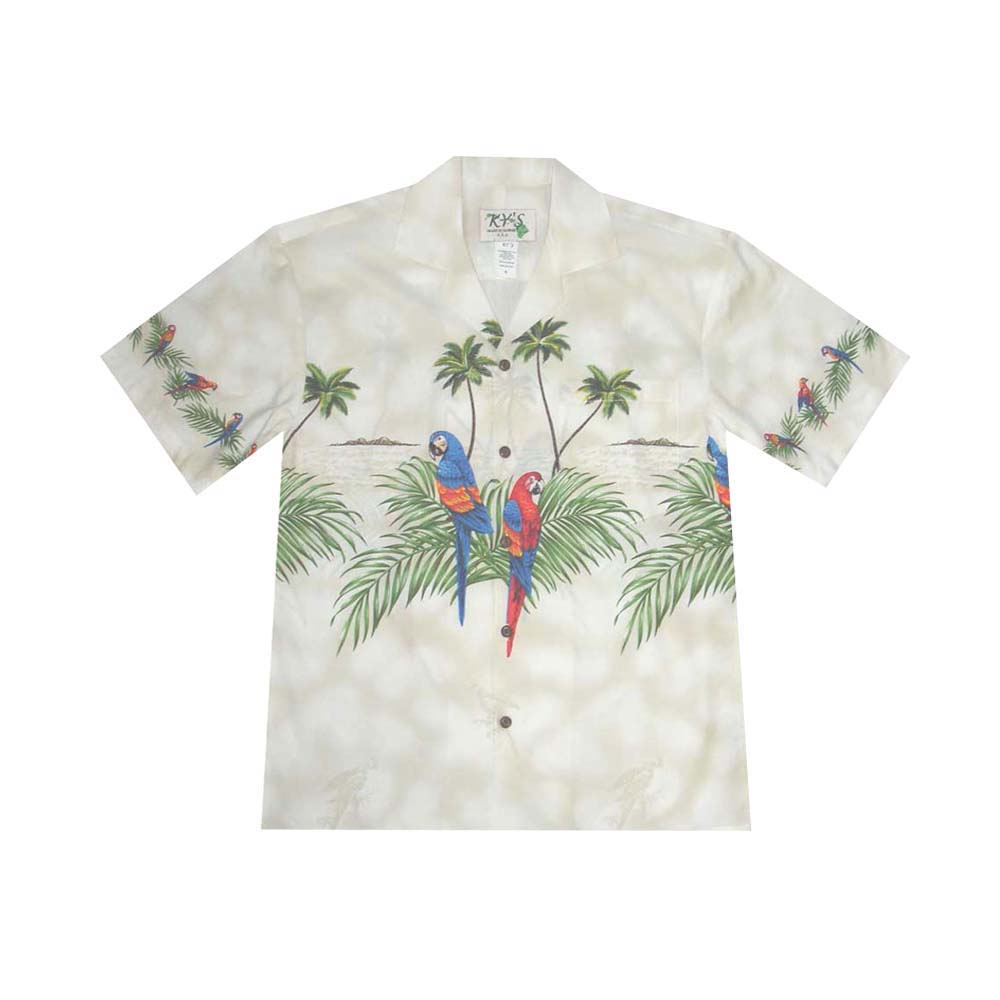 Ky's Hawaiian Cotton Shirt Island Parrot-White