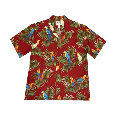 Parrot Palm Leaf Cotton Men's Aloha Shirt