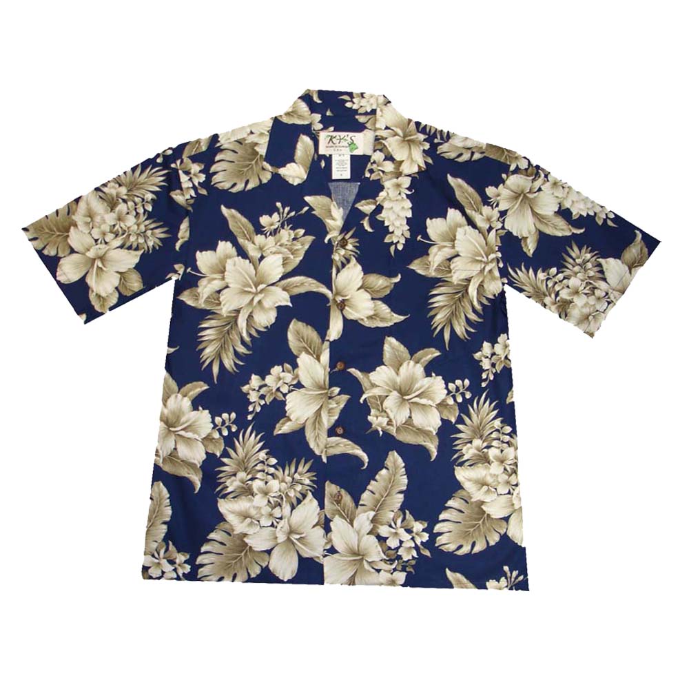Tropical Flowers Cotton Men's Aloha Shirt