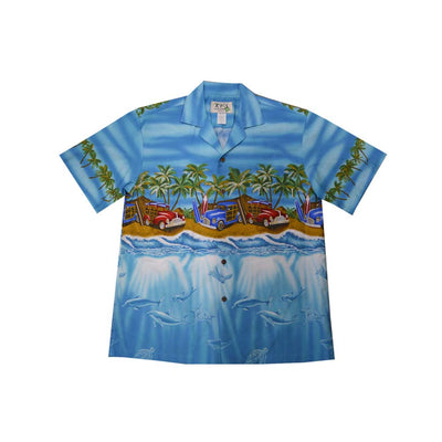 Cotton Aloha Shirt Woody Cars Panoramic Beach