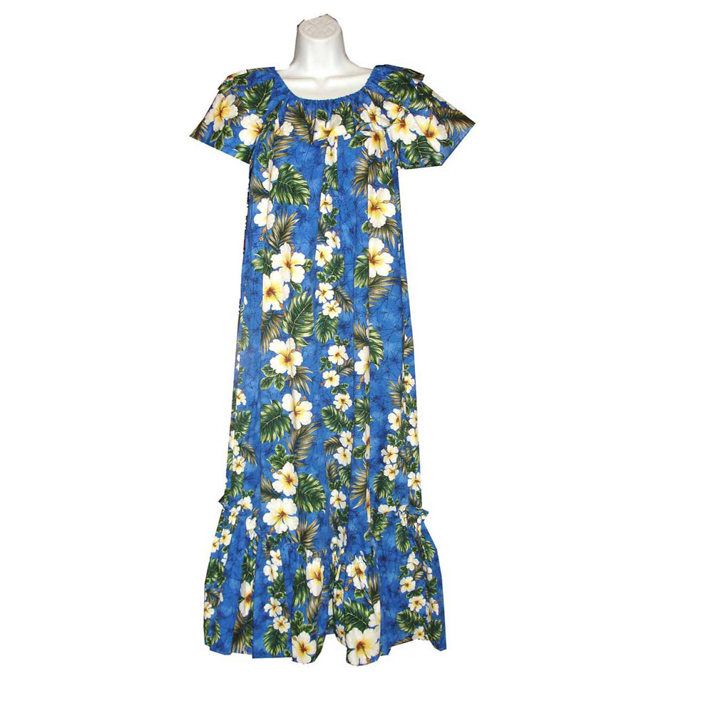 Yellow Hibiscus Panel Cotton Hawaiian Muumuu Dress-Handmade in Hawaii GREEN / 2XL