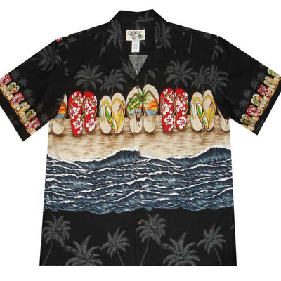 Men’s Hawaiian shirt with Hawaii Slippers border design – 100% cotton, made in Hawaii