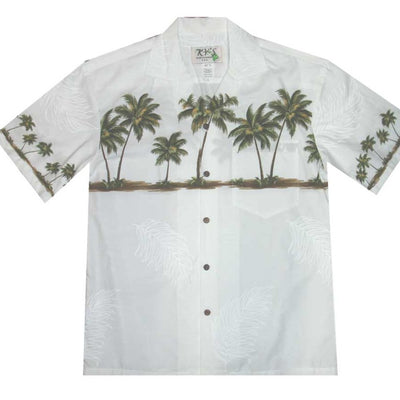 Palm Trees chest band Hawaiian shirt for men, made in Hawaii by Ky’s