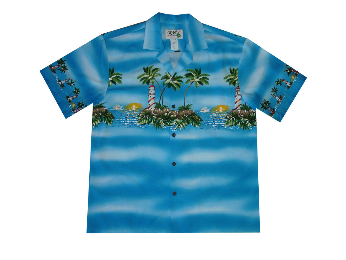 Exclusive Lighthouse print Aloha shirt made in Hawaii
