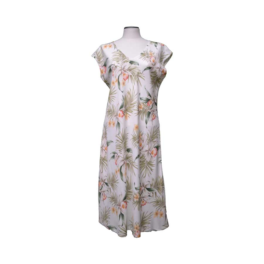 Classic White Orchid Mid-Length Hawaiian Dresses