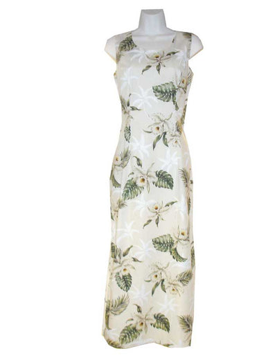 Classic White Orchid Long Hawaiian Tank Dresses