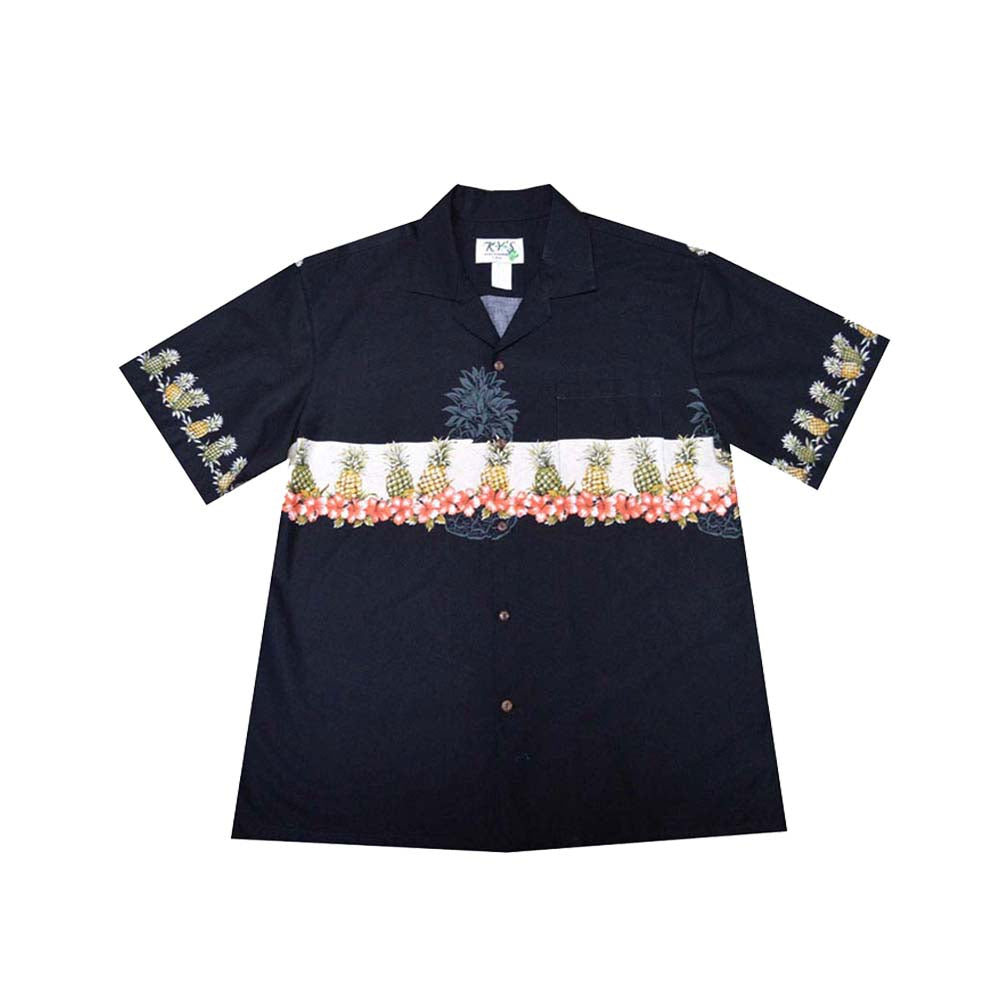 Cotton Hawaiian Shirt Pineapple-Black