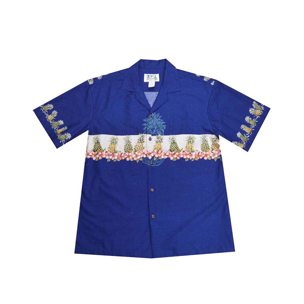 Cotton Hawaiian Shirt Pineapple-Navy