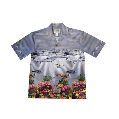 Ky's Hawaiian Cotton Shirt Whale Oceanic Life-Gray