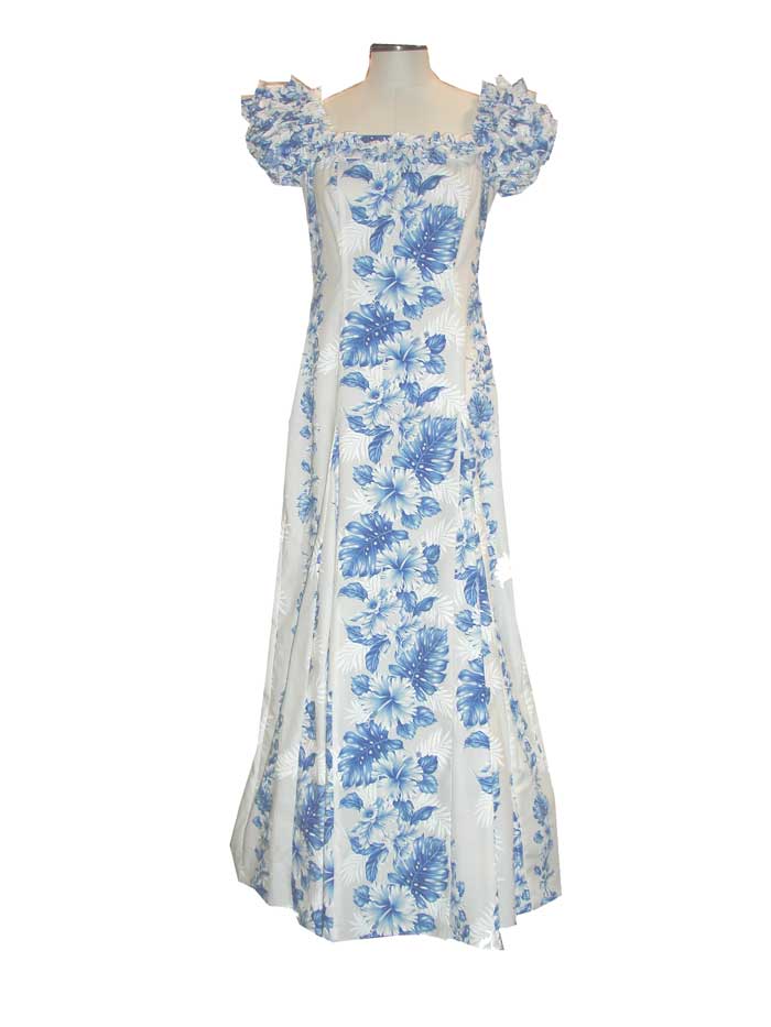 Hibiscus White Panel Hawaiian Muumuu Dress Hibiscus White Panel Hawaiian Muumuu Dress