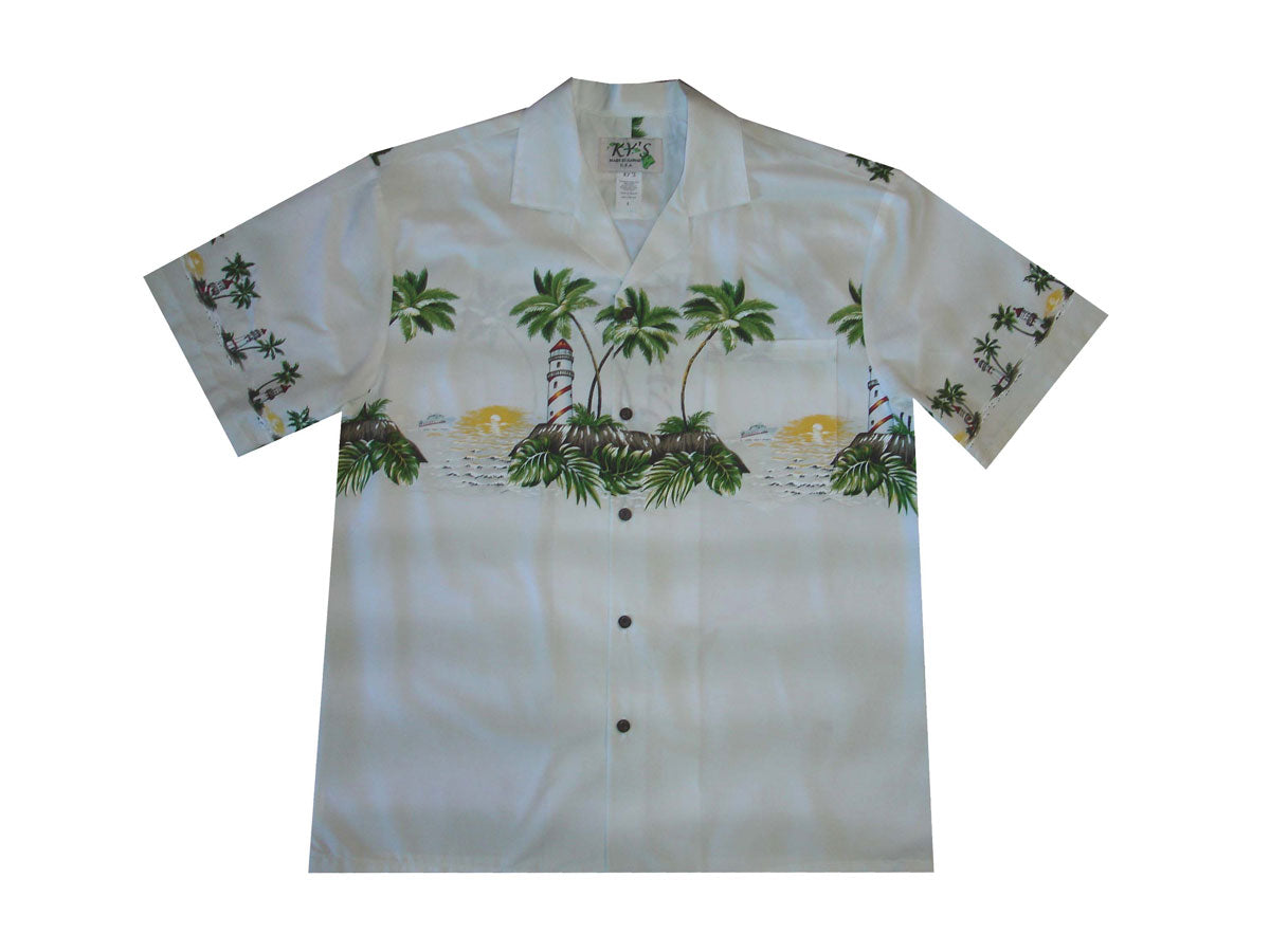 Close-up of matched pocket and buttons – Lighthouse Hawaii border shirt