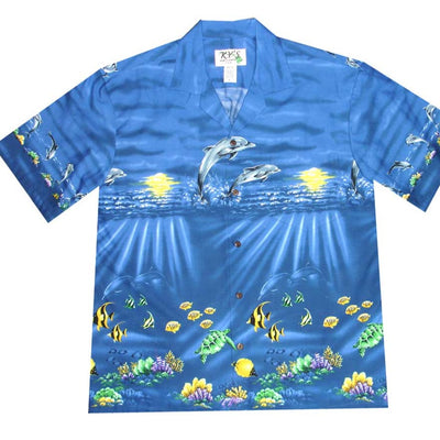 Men’s Sunrise Dolphin Aloha Shirt – Cotton Border Print, Made in Hawaii