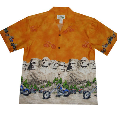 Mount Rushmore border print aloha shirt for men – front view by Ky’s