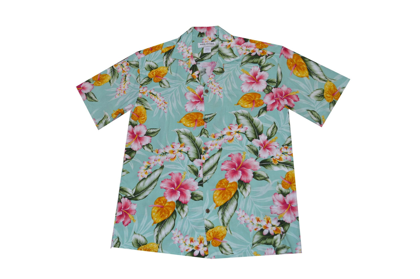 Rayon Hawaiian Shirt Tropical Flower -Green