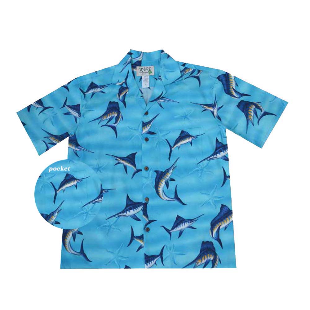 Marlin Fish Cotton Men's Aloha Shirt