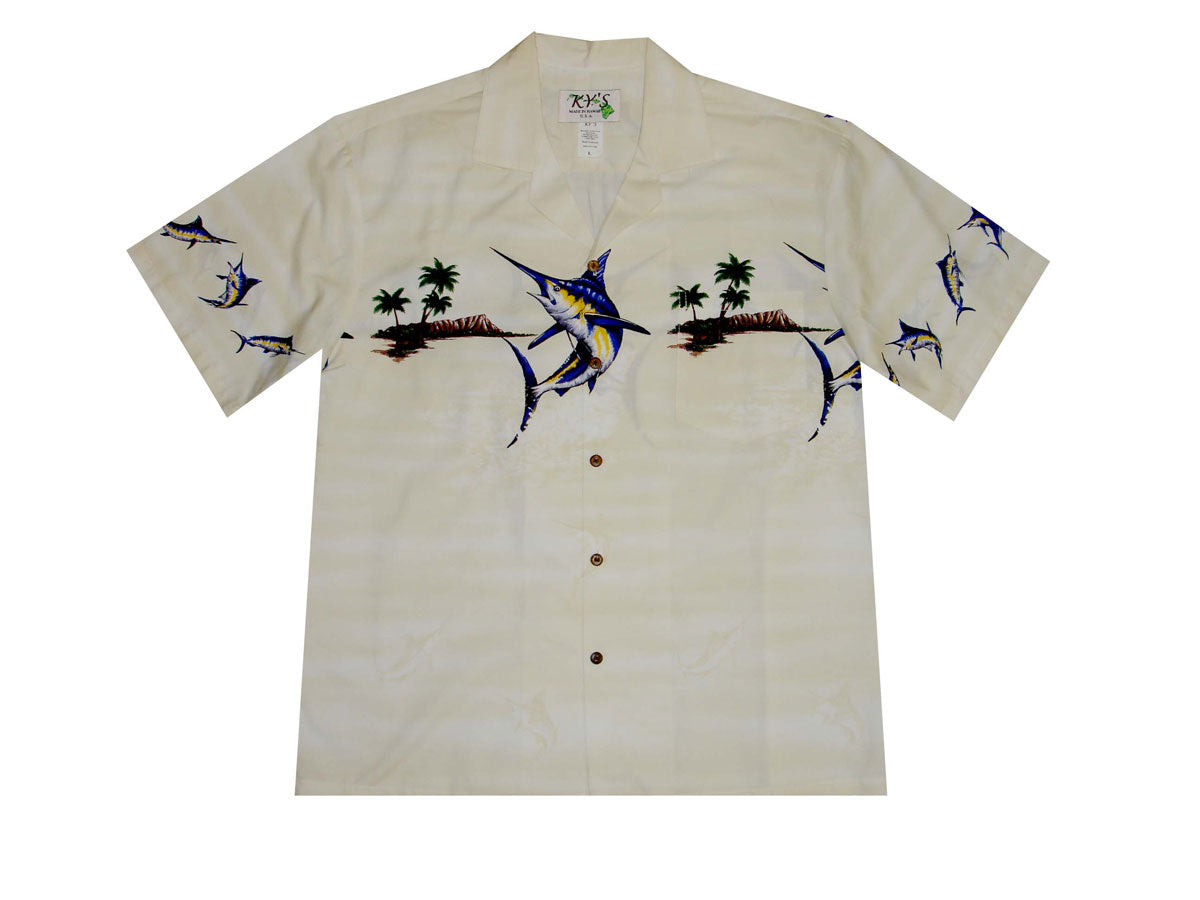 Close-up of matched pocket and buttons – Blue Marlin shirt from Ky’s