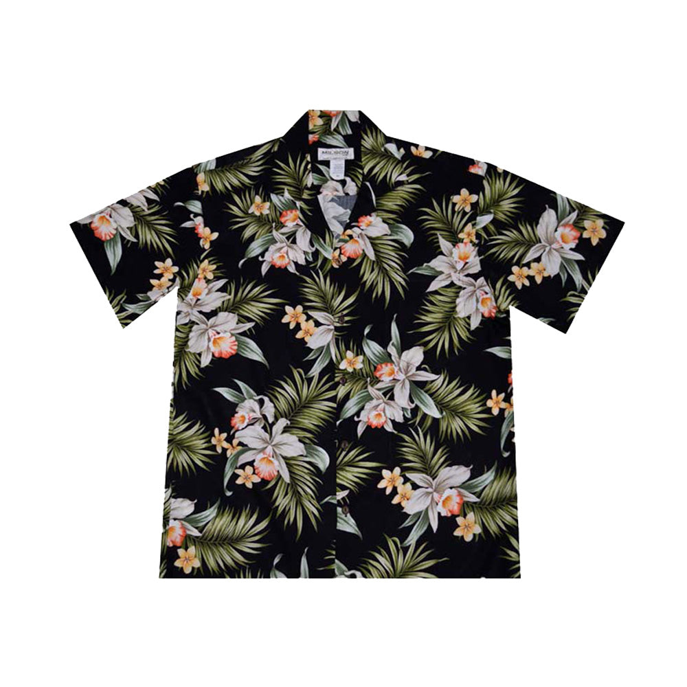 Classic Orchid men’s authentic rayon Hawaiian shirt with orchid floral print made in Hawaii