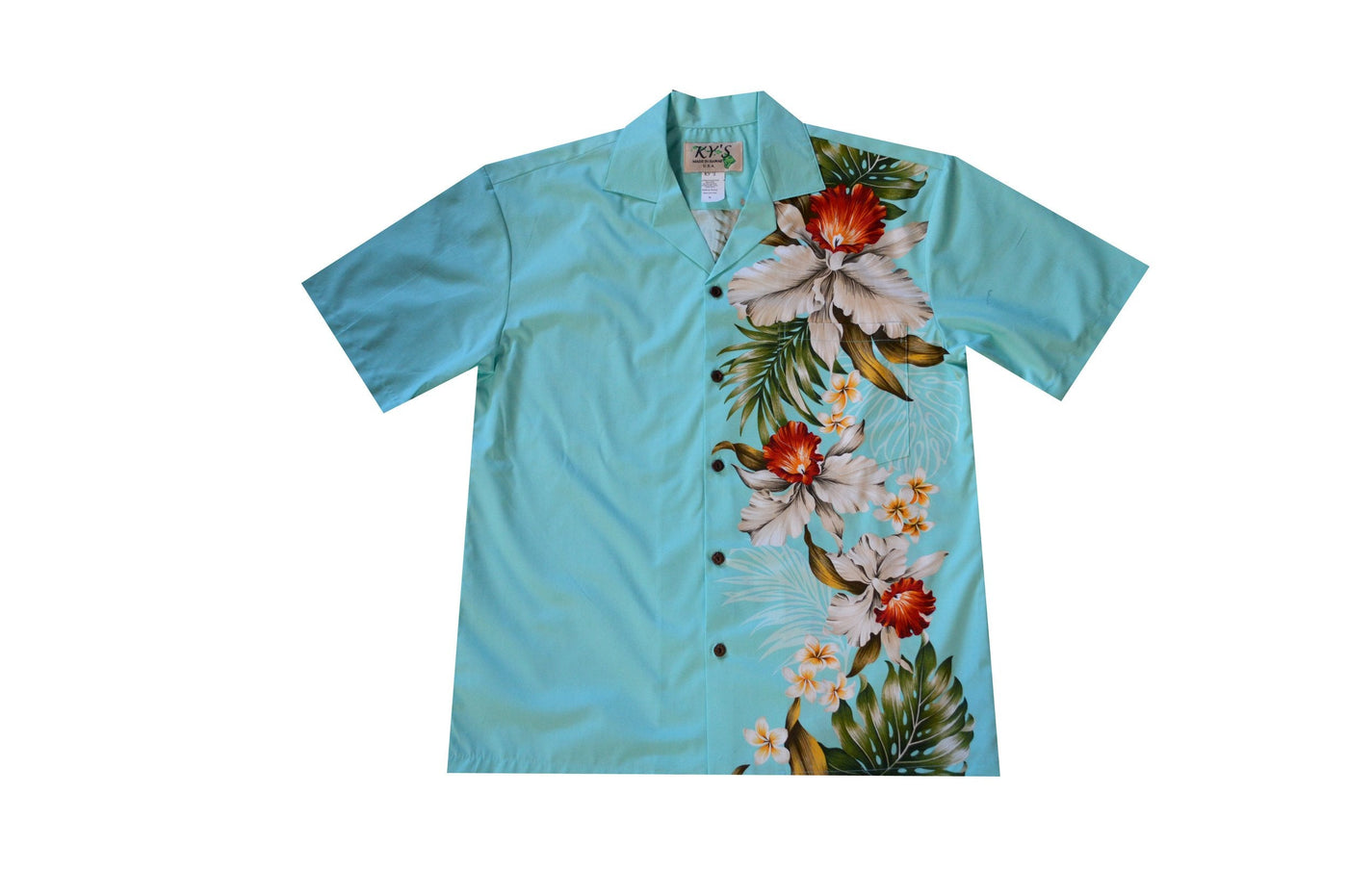 Made in Hawaii Hilo Orchids Side Floral Design Hawaiian Long Dress Matching Men's Shirt