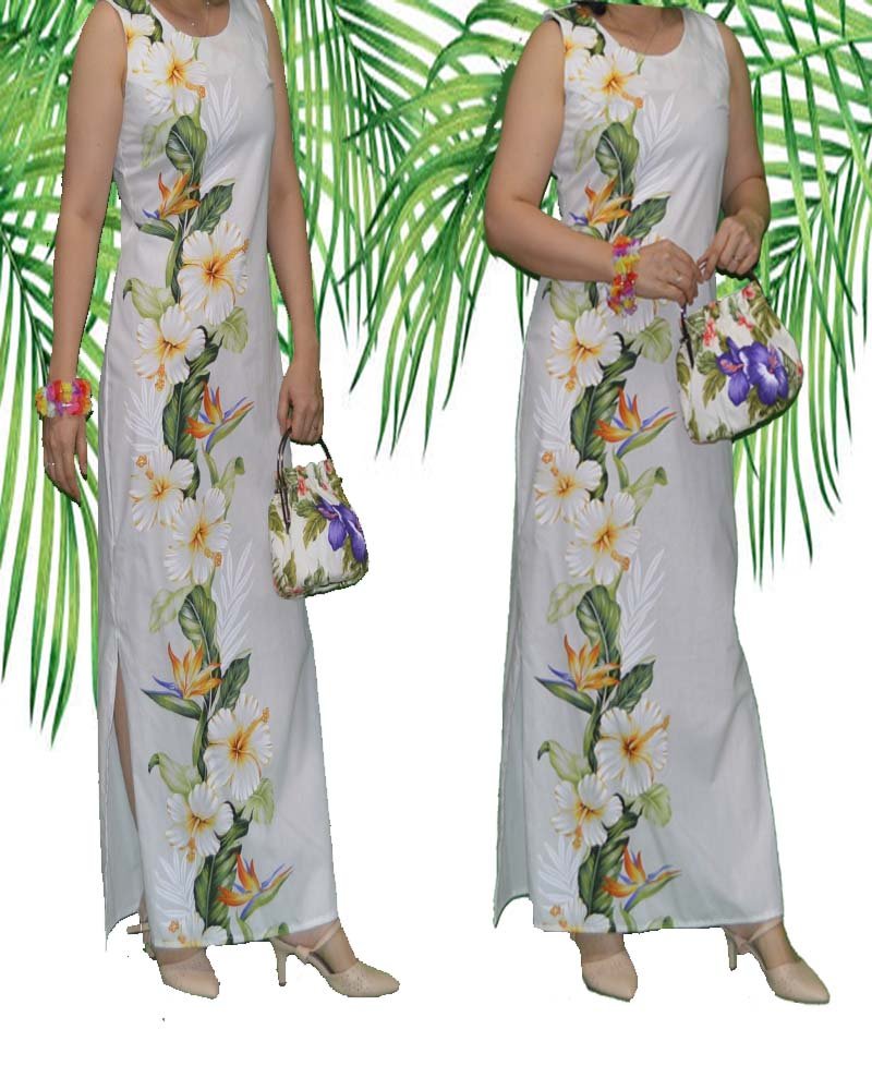 Shining Hibiscus Border Design Long Tank Dress