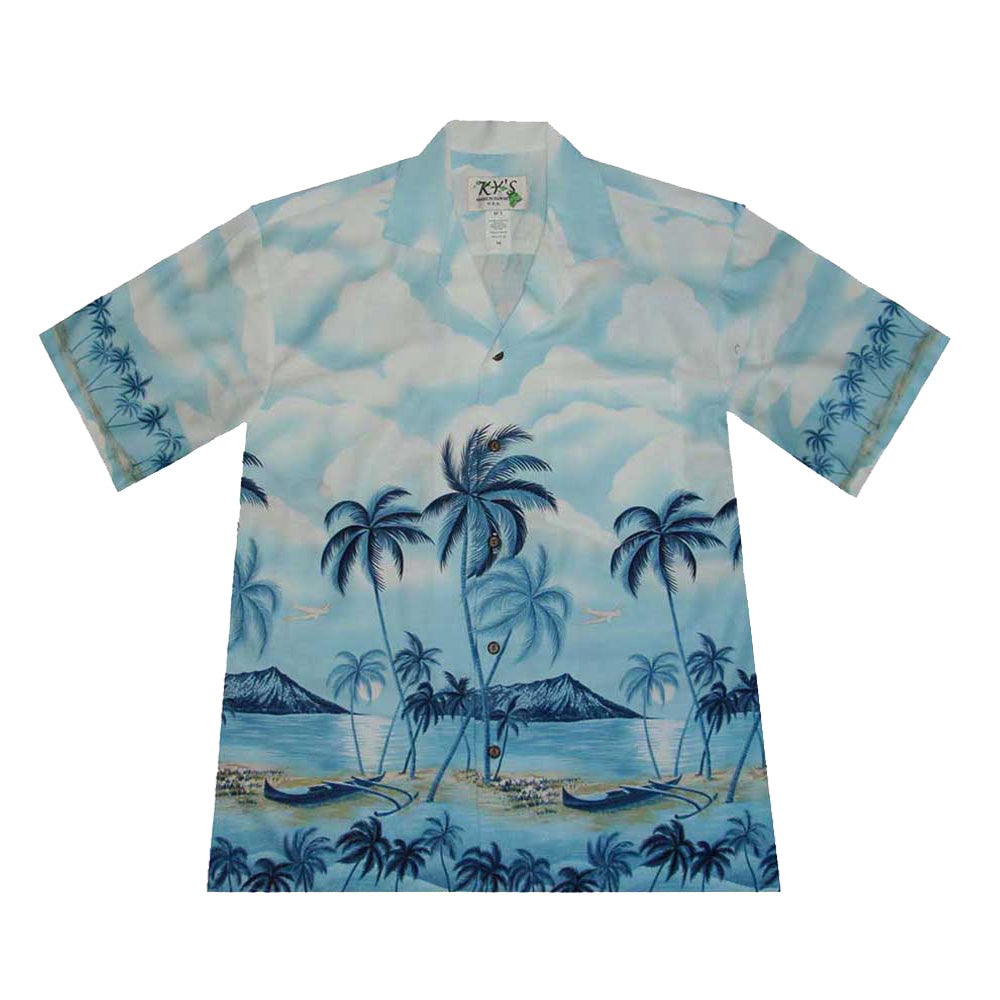 Palm Trees Diamond Head  Big Men's Cotton Hawaiian Shirts 4XL