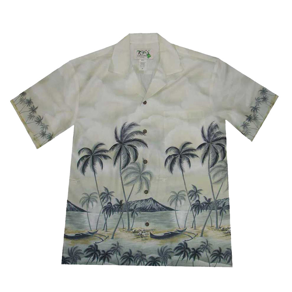 Palm Trees Diamond Head  Big Men's Cotton Hawaiian Shirts 4XL