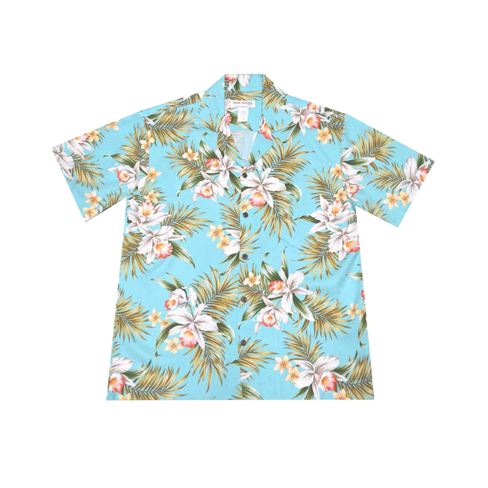 Classic Orchid rayon Hawaiian shirt for men by Ky’s®, authentic Aloha shirt made in Hawaii with orchid floral print