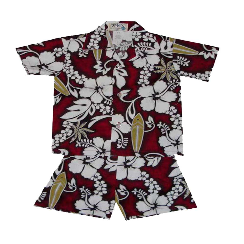 Cotton Baby Hawaiian Shirt With Hibiscus lei