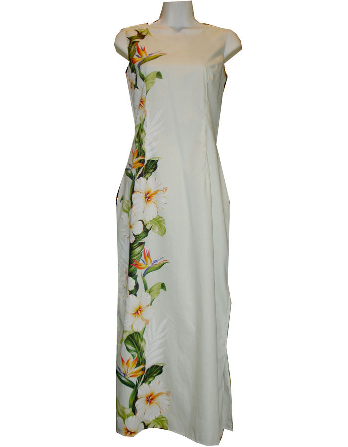 Shining White Hibiscus Long Hawaiian Tank Dresses