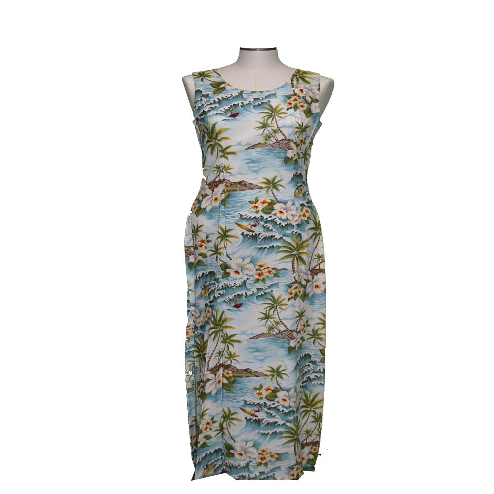Manoa Hibiscus Rayon Long Hawaiian Tank Dresses | Made In Hawaii Luau Dress S / GREEN Manoa Hibiscus Rayon Long Hawaiian Tank Dresses | Made In Hawaii Luau Dress S / GREEN
