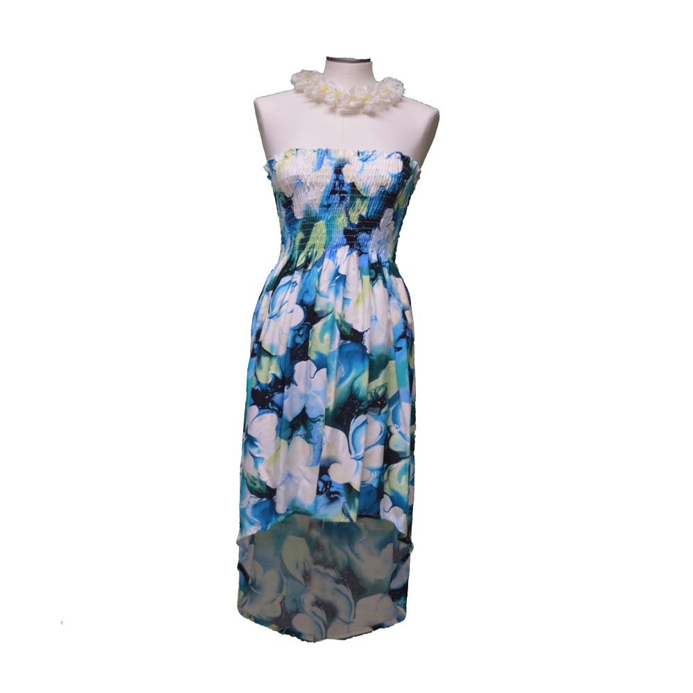 Watercolor Hibiscus Rayon High Low Midi Hawaiian Dresses Made in Hawaii, USA.