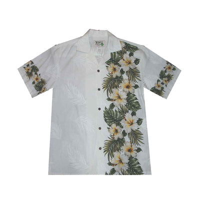 White Hibiscus Cotton Men's Aloha Shirts Made In Hawaii