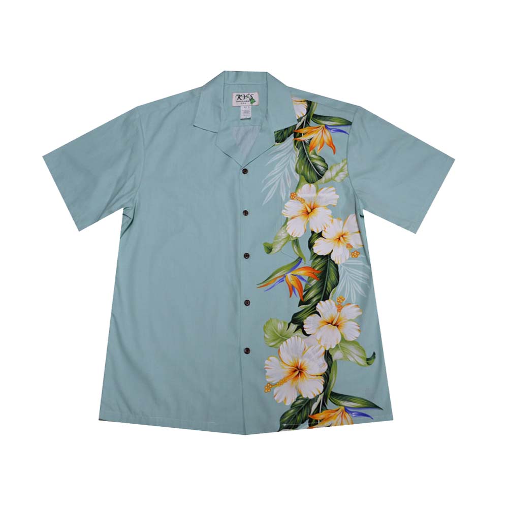 White Hibiscus Shining Cotton Men's Aloha Shirts Made In Hawaii