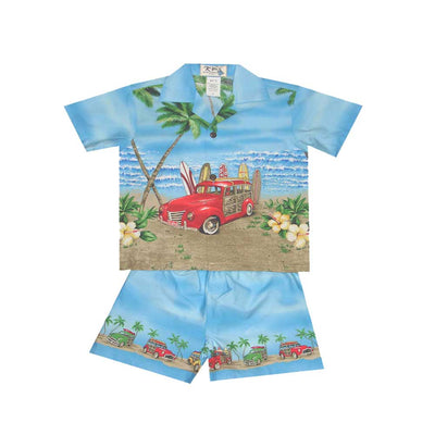 Woody Car Beach Cotton Boys Hawaiian Cabana Set Made In Hawaii